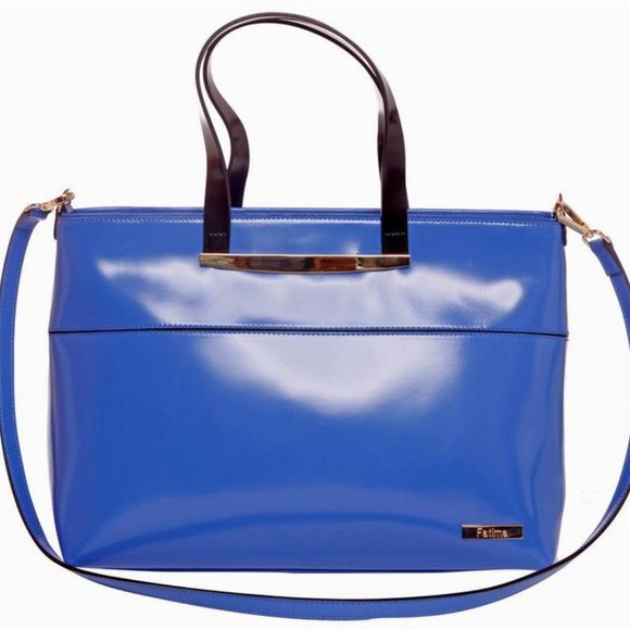 Alima Blue Italian Leather Office Hand Bag - Picture 5 of 5
